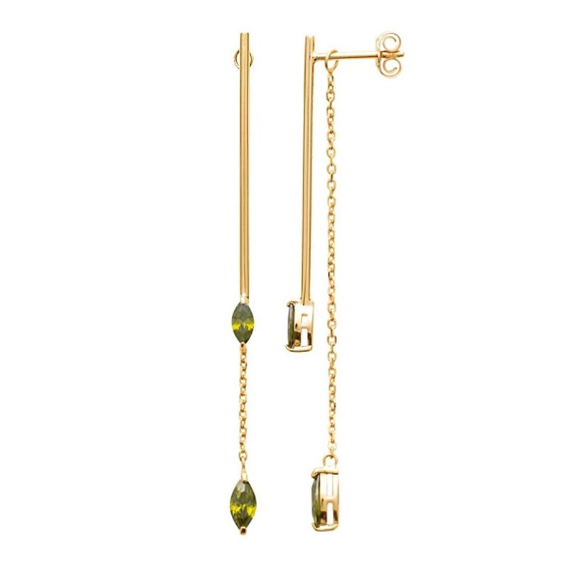 Boucles d'oreilles pendants avec oxyde de zirconium verts sous lobe Plaqué OR 750 3 microns