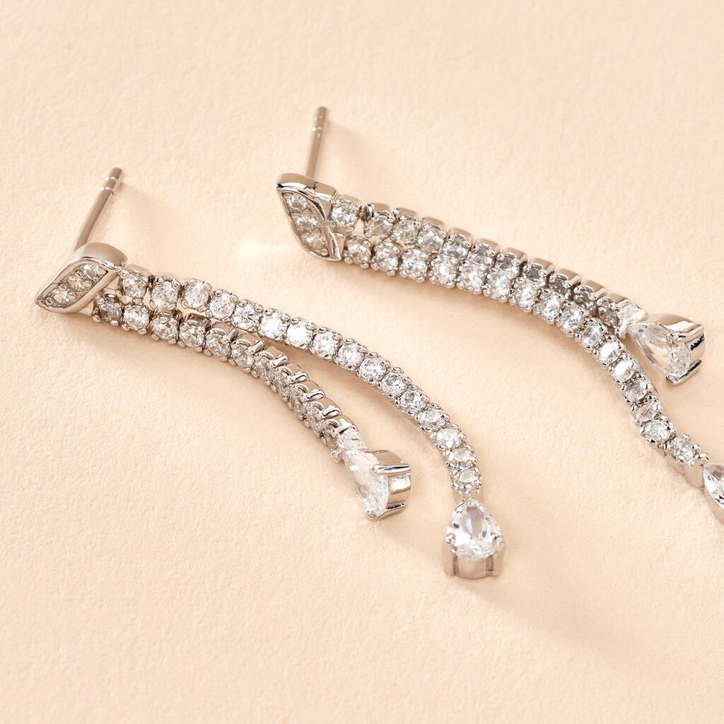 Boucles D'oreilles Pendantes Isalis Argent Blanc Oxyde De Zirconium