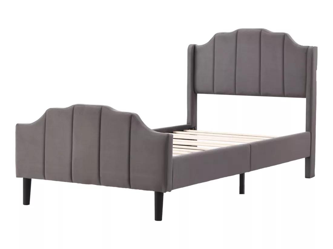 Lit capitonné en velours 90x200cm avec sommier à lattes - Gris