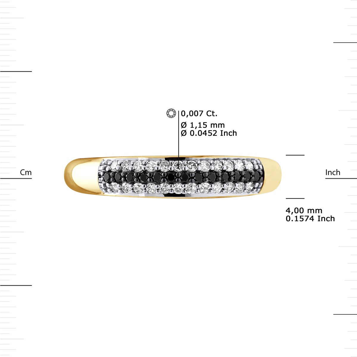 Alliance Diamants Noirs et Blancs 0,260 Cts Or Jaune