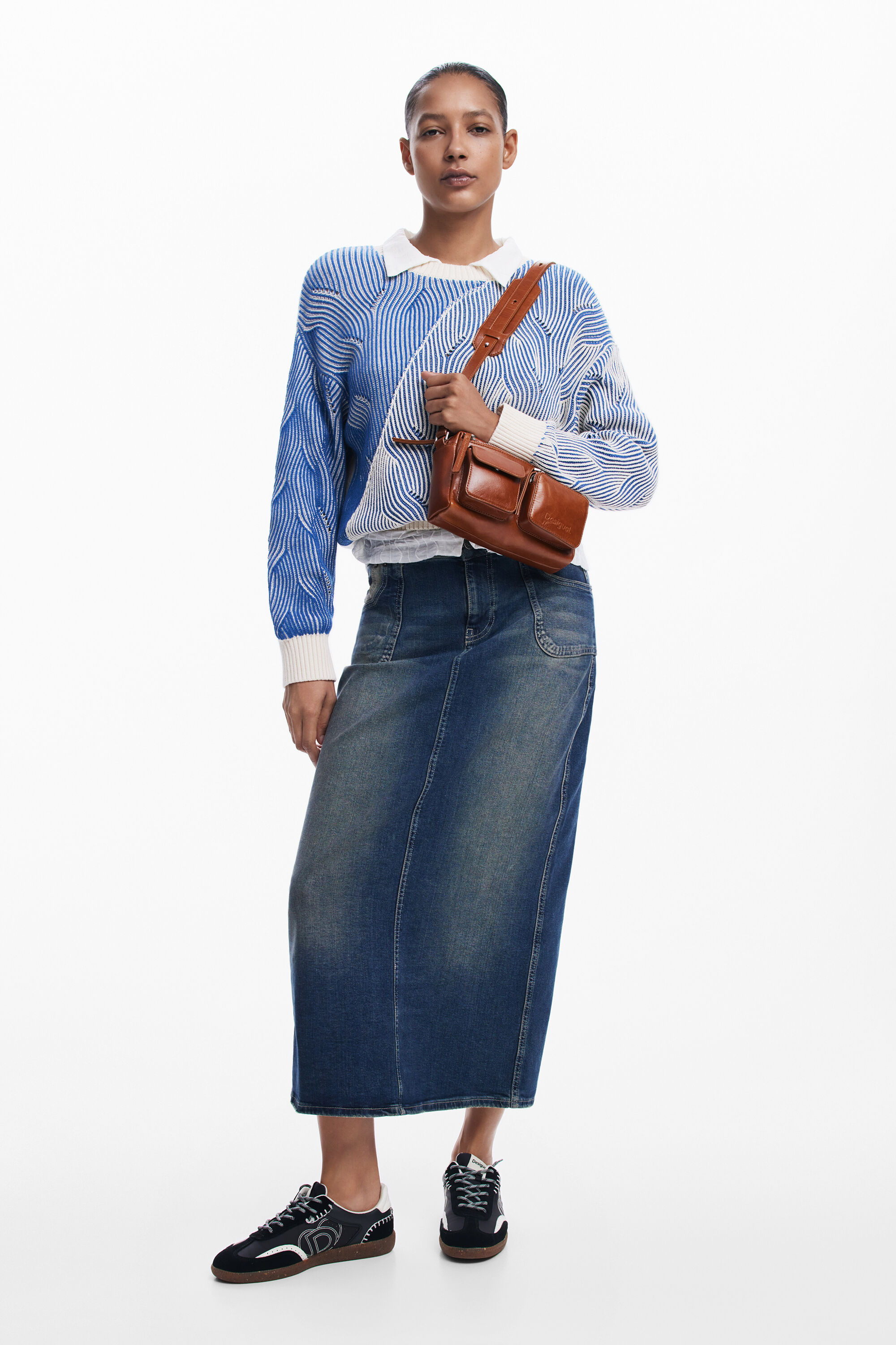 Falda midi em denim