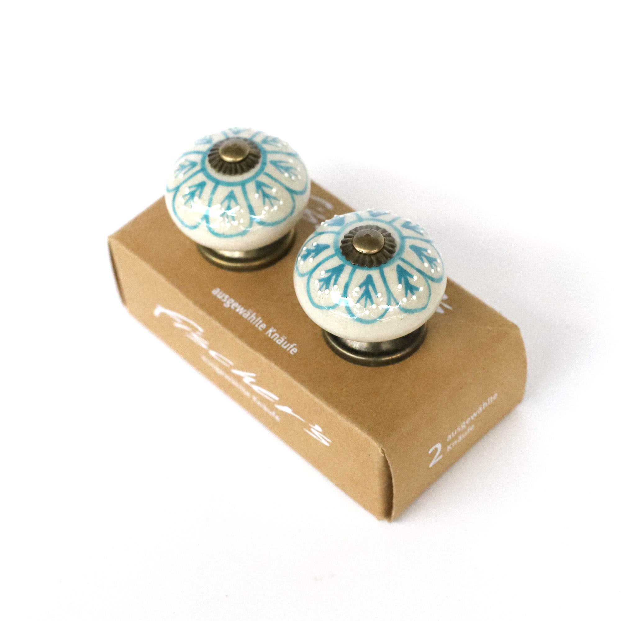 Keramik-Knauf-Duo 'Blume', weiß, blau, Ø 4 cm günstig bestellen