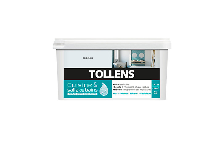Peinture murs et plafonds Cuisine et bains satin gris clair Tollens 2 L