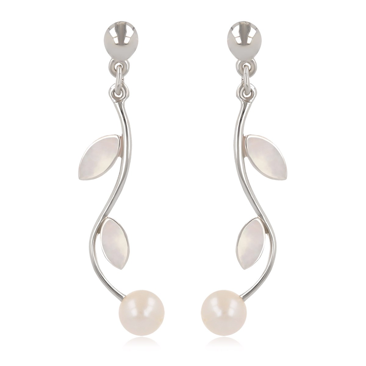 Boucles d'oreilles Perle Nacre blanche et pétales Argent 925 : Élégance et raffinement pour vos oreilles  | Aden