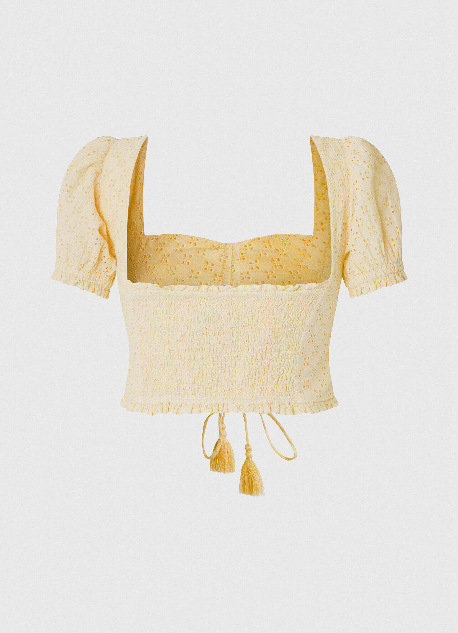 Blusa de algodão com detalhes vazados - brilhante