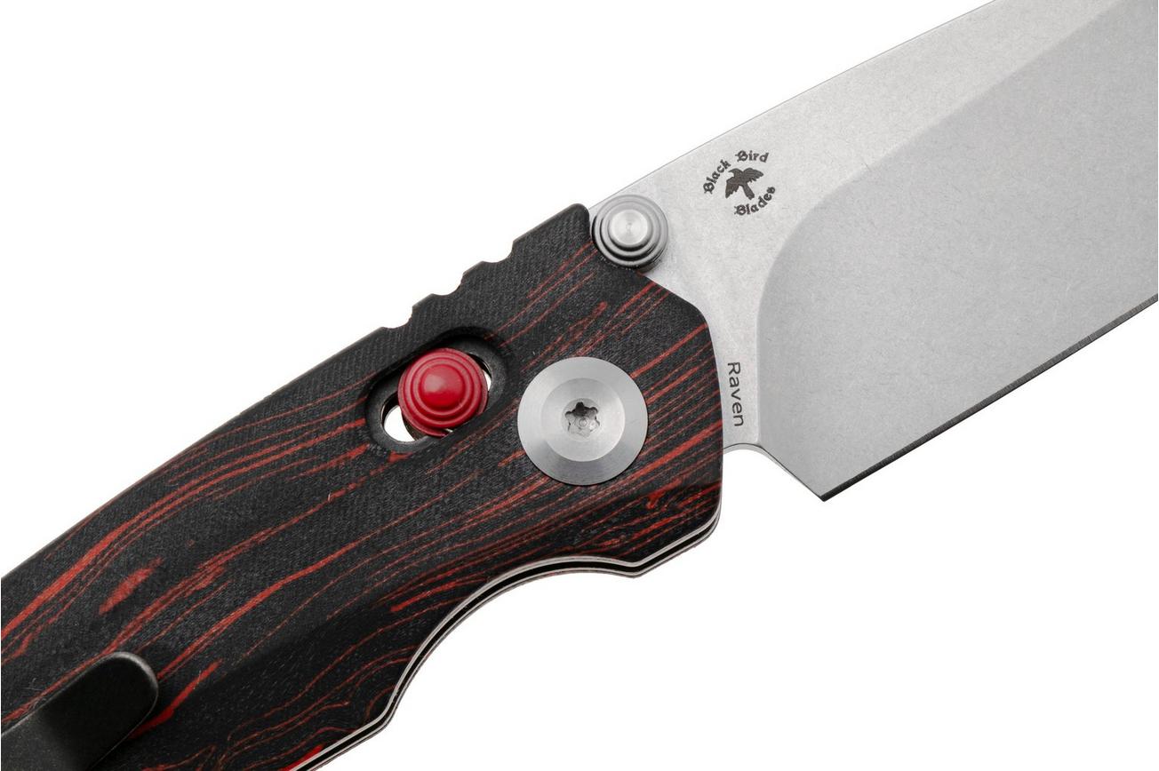 Tenable Knives Raven T2109V3 Stonewashed 14C28N, Red Black G-Mascus, zakmes, Black Bird Blades design