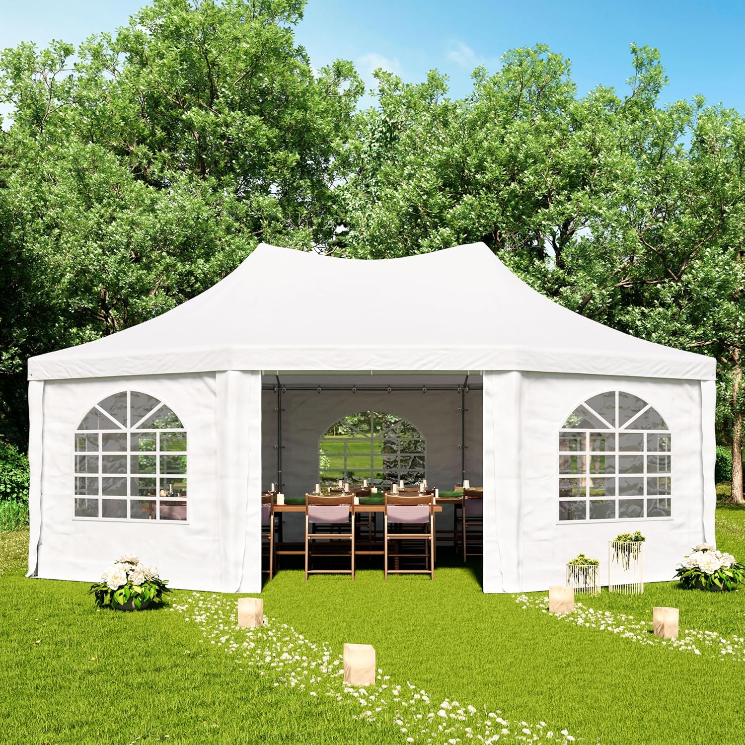 TOOLPORT Pagodenzelt Pavillon 5x7 m schnell & einfach zu montieren mit Fenstern - robuste PVC-Plane 700 weiß