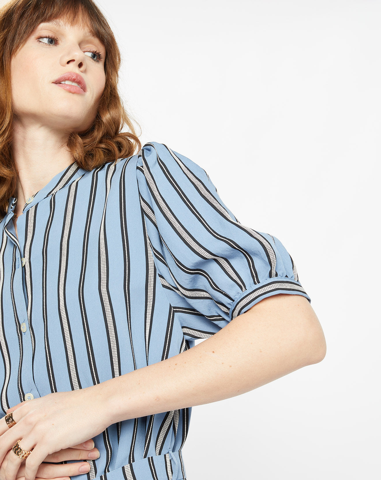 Galeries Lafayette Robe longue chemise Laurier à rayures bleu