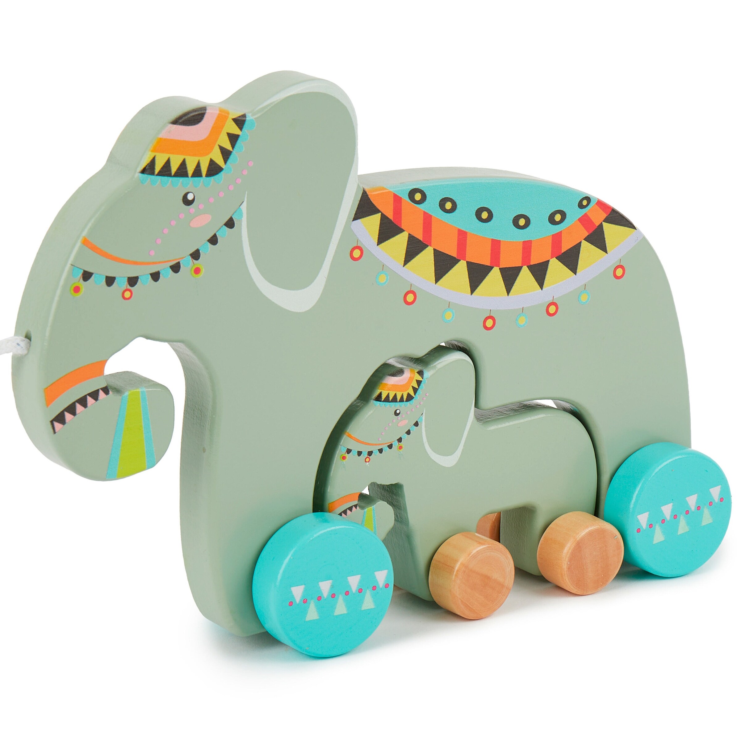 Bieco Nachzietier Elefant Holz Set - ab 12 Monate Mehrfarbig
