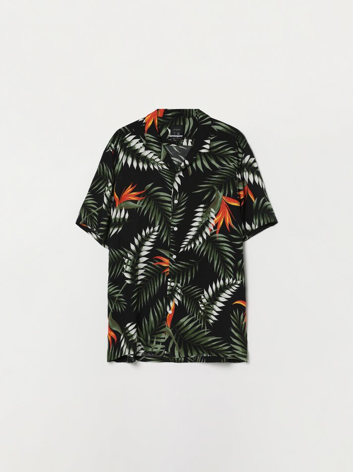 Camisa de manga curta em viscose estampada - Marengo