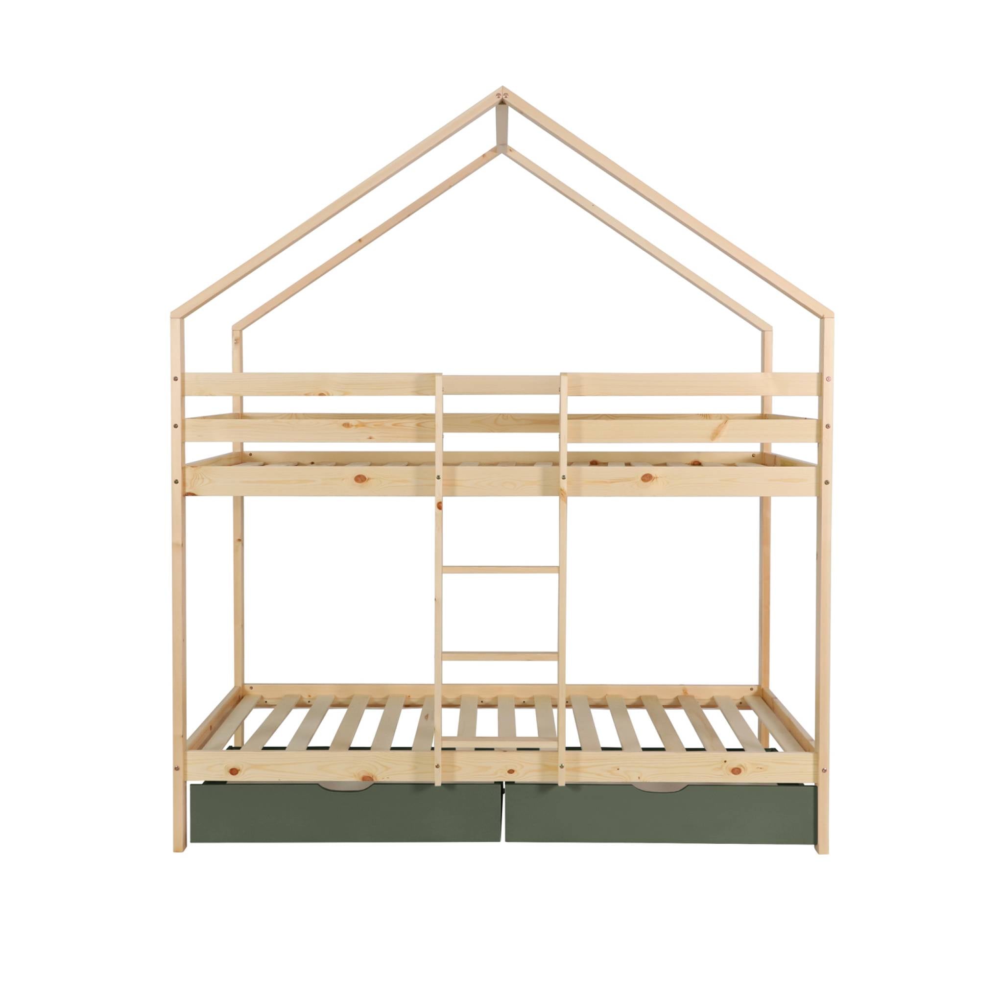 sweeek - Stapelbed voor kinderen hutmodel 90x190 cm met 2 laden