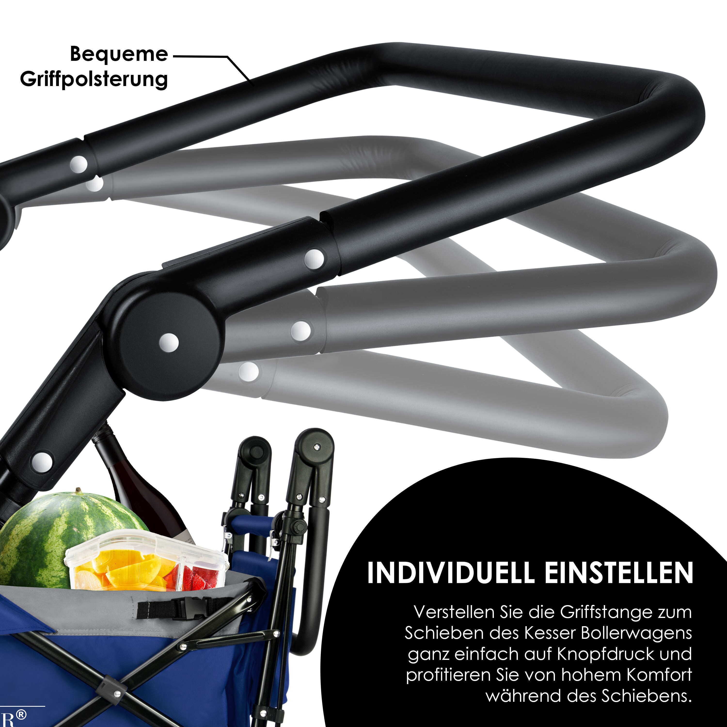 KESSER® Bollerwagen faltbar GT9000 mit Dach Handwagen Transportwagen | inkl. 2x 3-Punkt Gurtsystem| klappbar | Vollgummi-Reifen | bis 80 kg | Vorder- und Hinter-Bremse | + Tragetasche