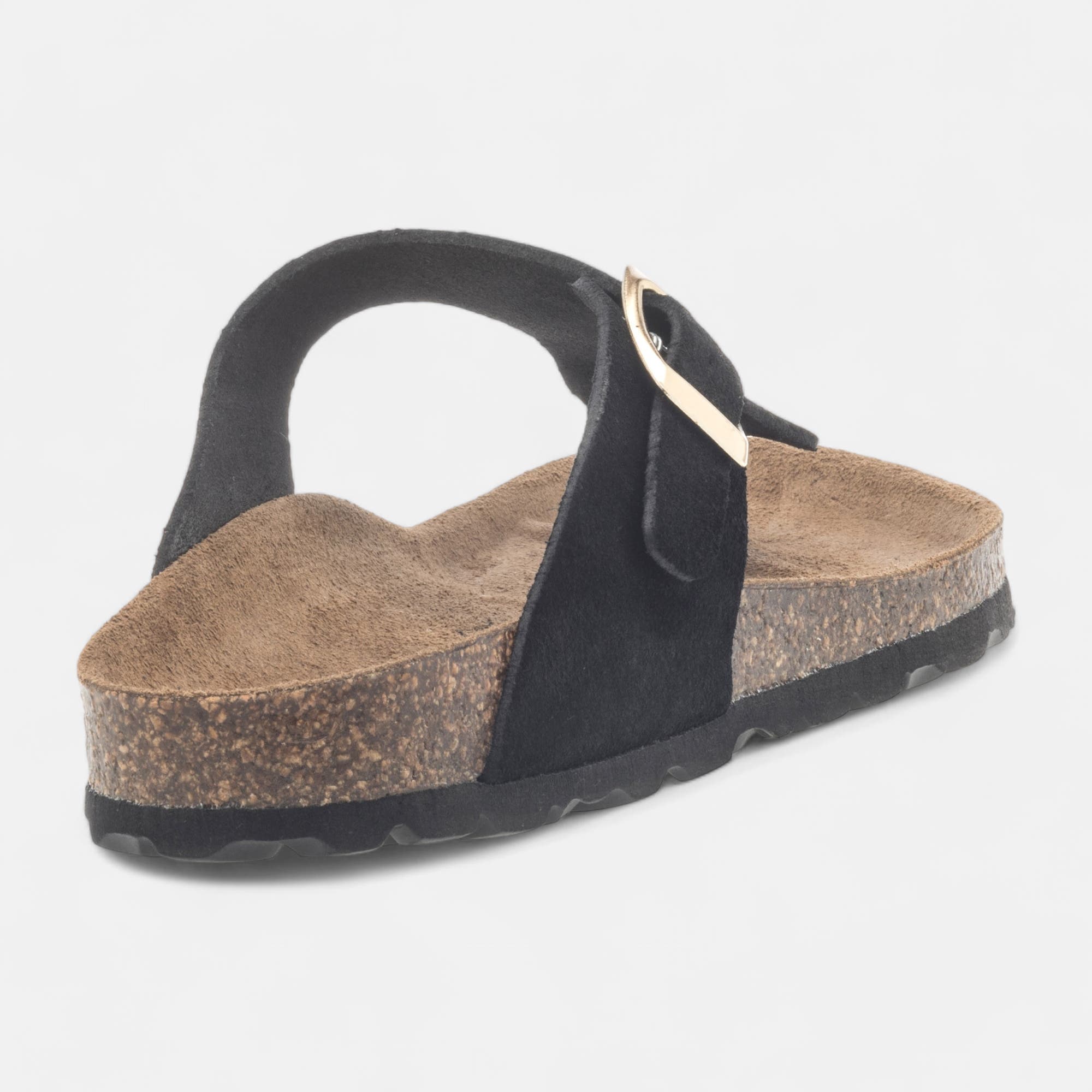 Mules semelle liège Femme en cuir noir
