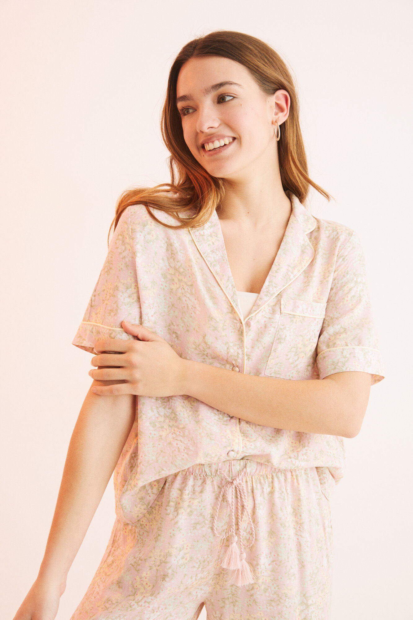 Pijama camisa floral rosa - rosa