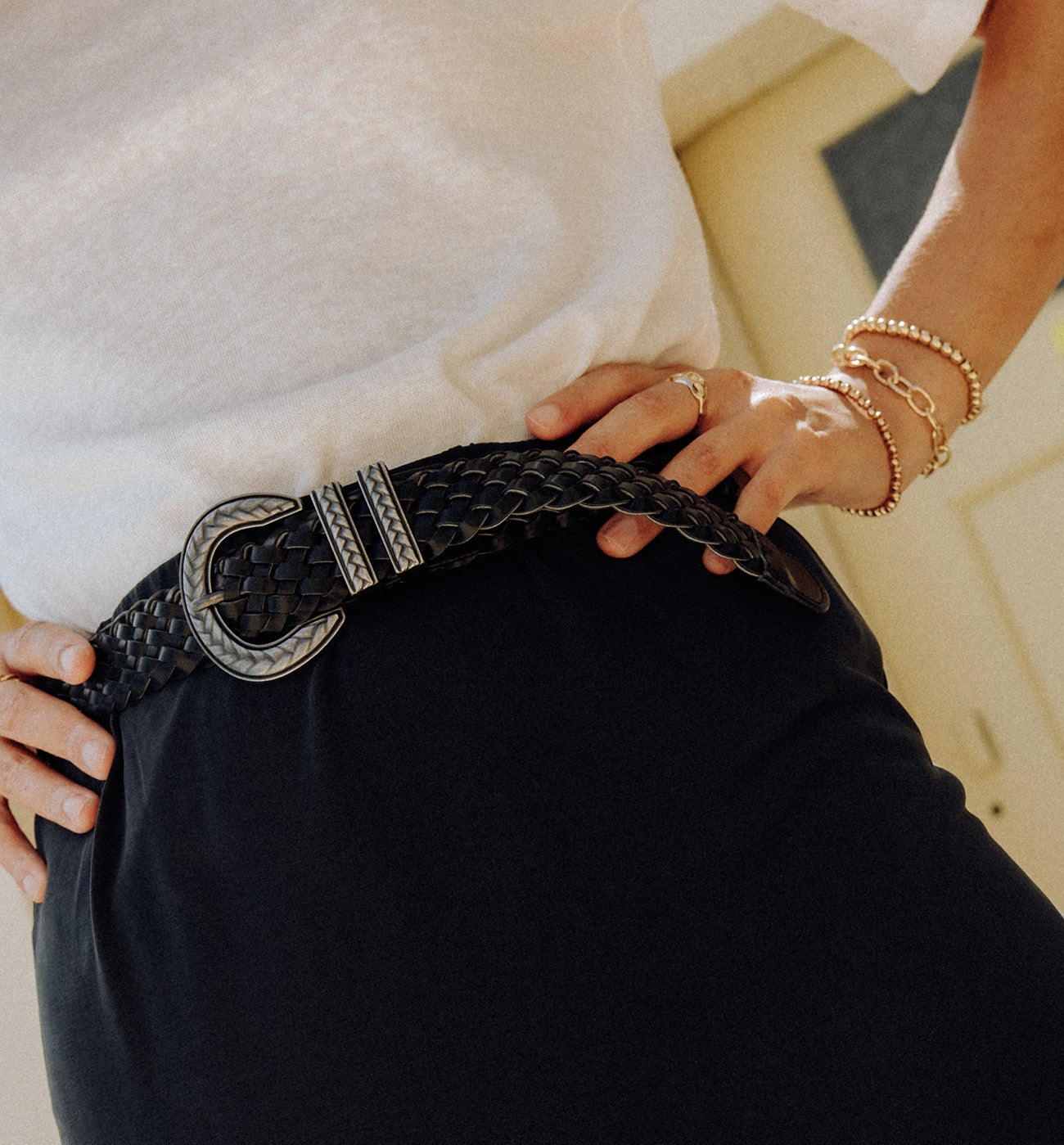 Ceinture tressée Femme - Noir