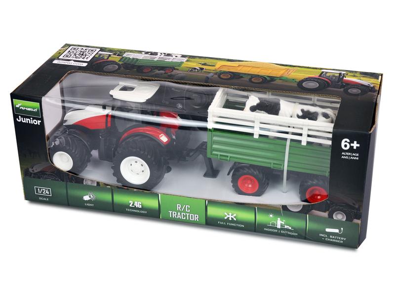 Amewi Traktor mit Viehtransporter RTR, 1:24 Ferngesteuerter Traktor mit Licht und Sound