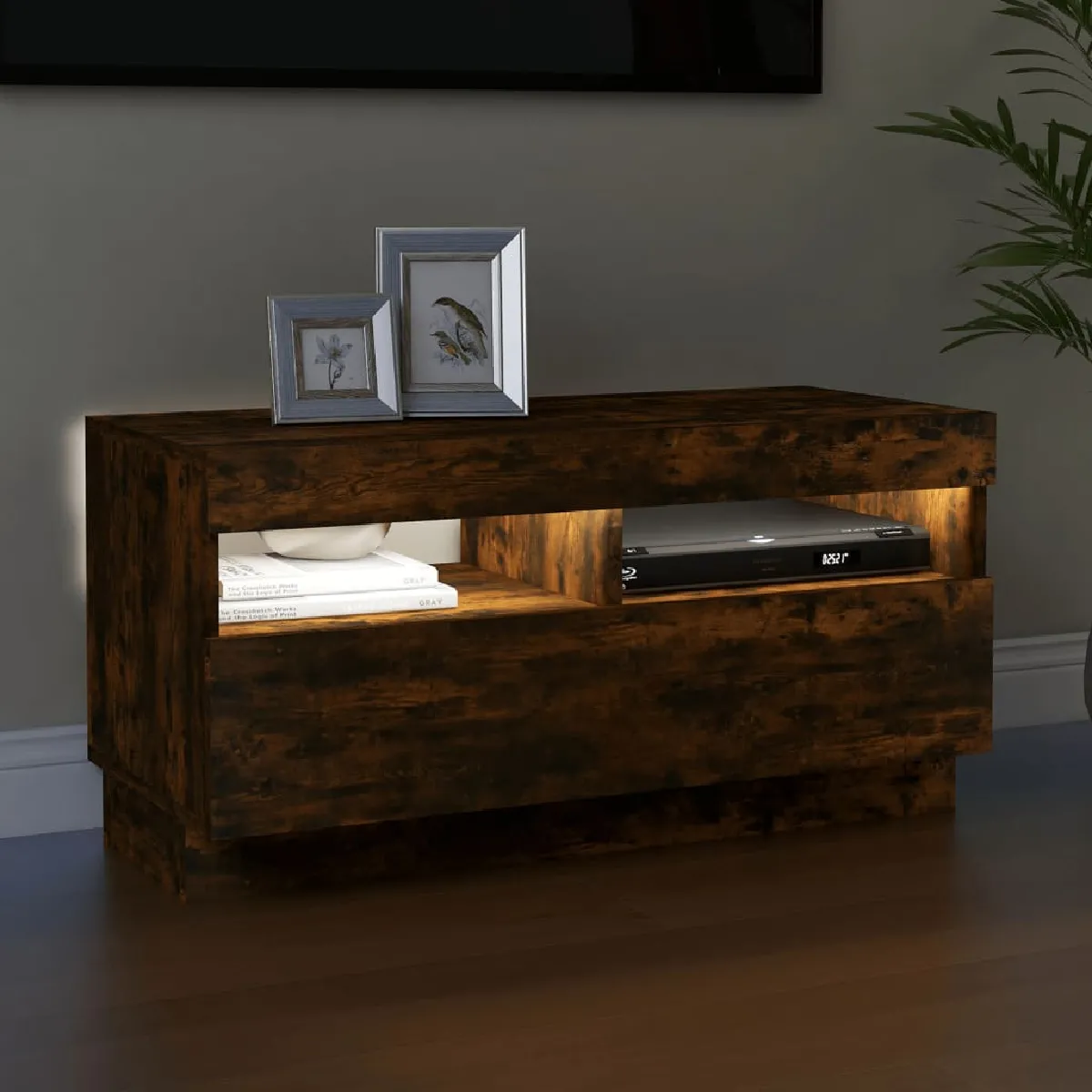 vidaXL Meuble TV avec LED - Chêne Fumé