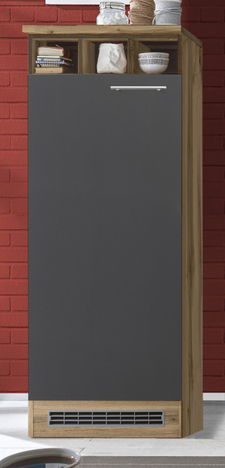 RESPEKTA Winkelküche - grau - Wildeiche - mit E-Geräten - 172x280 cm