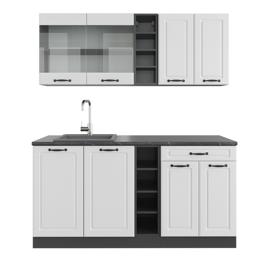 Vicco Küchenzeile Küchenblock Einbauküche R-Line Single Landhaus Anthrazit Weiß160 cm