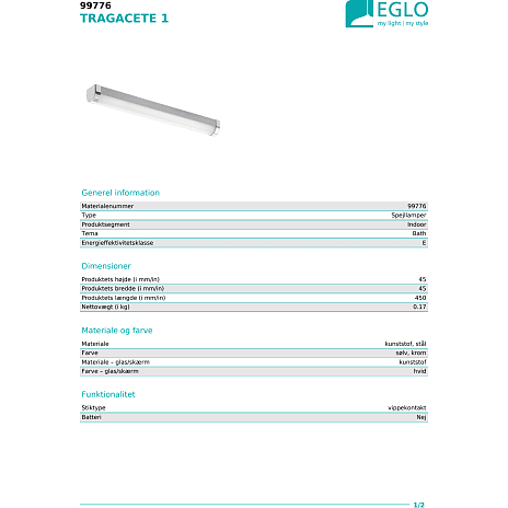 TRAGACETE badlampe - krom