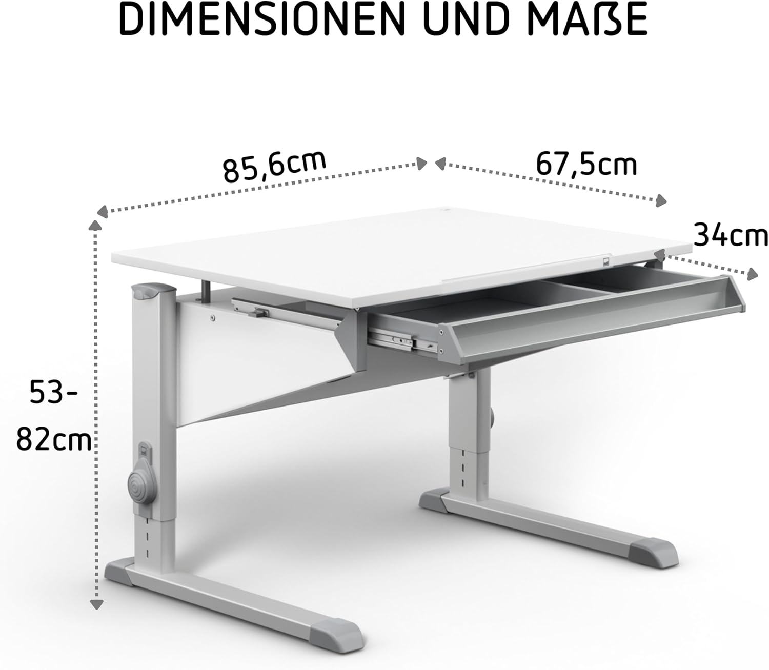 Moll Sprinter CP Kinderschreibtisch höhenverstellbar | mitwachsend, ergonomisch & neigbar für aufrechtes Sitzen | ideal für Schulkinder | Schreibtisch weiß optional mit Schublade | Made in Germany