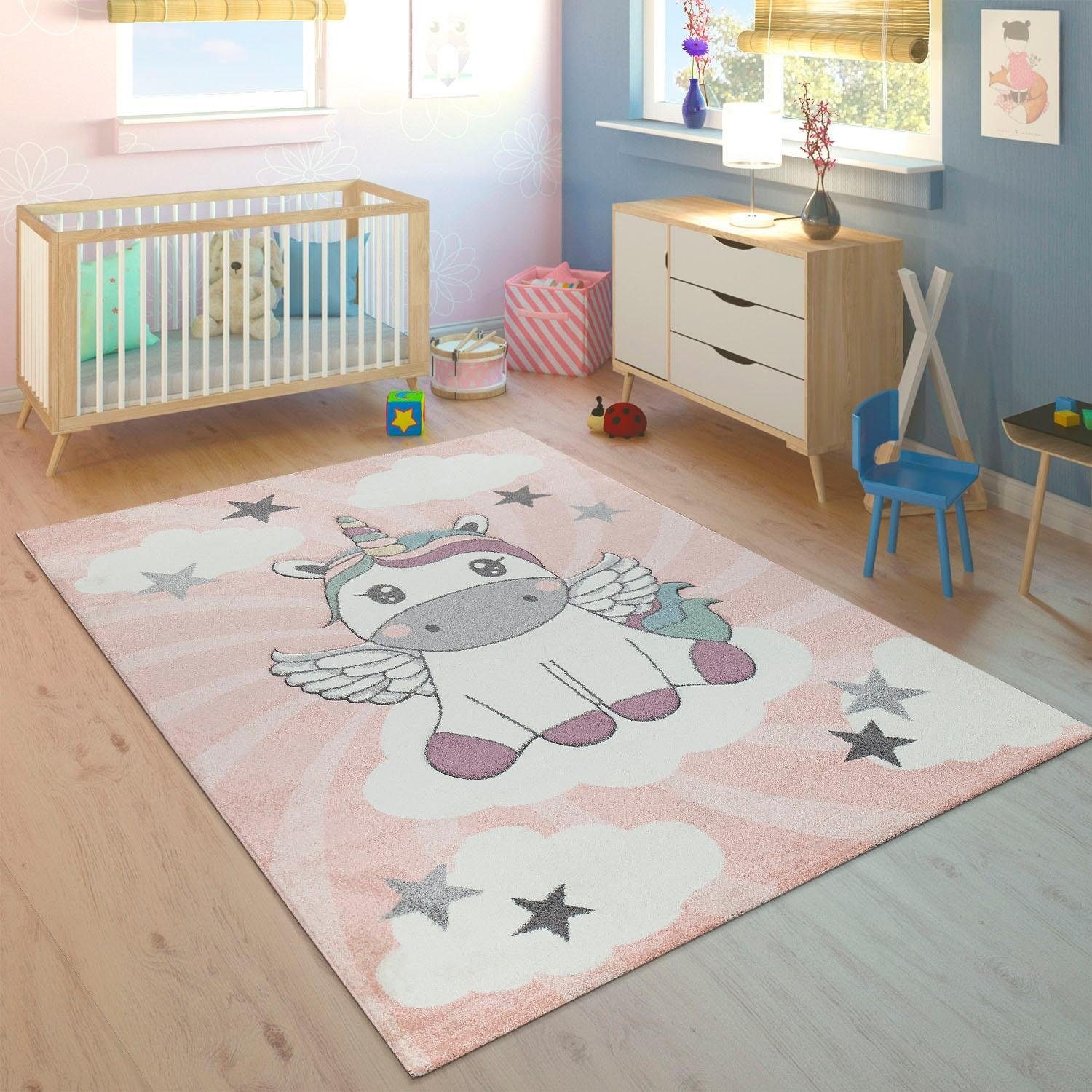 Paco Home Kinderteppich »Cosmo 395« rechteckig 12 mm Höhe 3D-Design, niedliches Einhorn Motiv, Pastell-Farben, Kinderzimmer