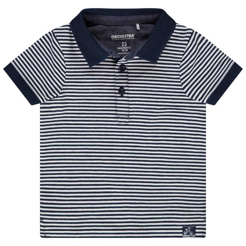 Polo manches courtes à rayures en jersey pour bébé garçon - Bleu marine
