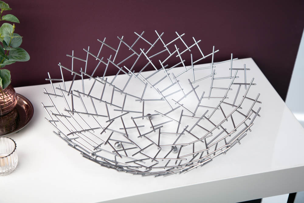 Design Schale STRUCTURE 45cm silber pulverbeschichtetes Metall
