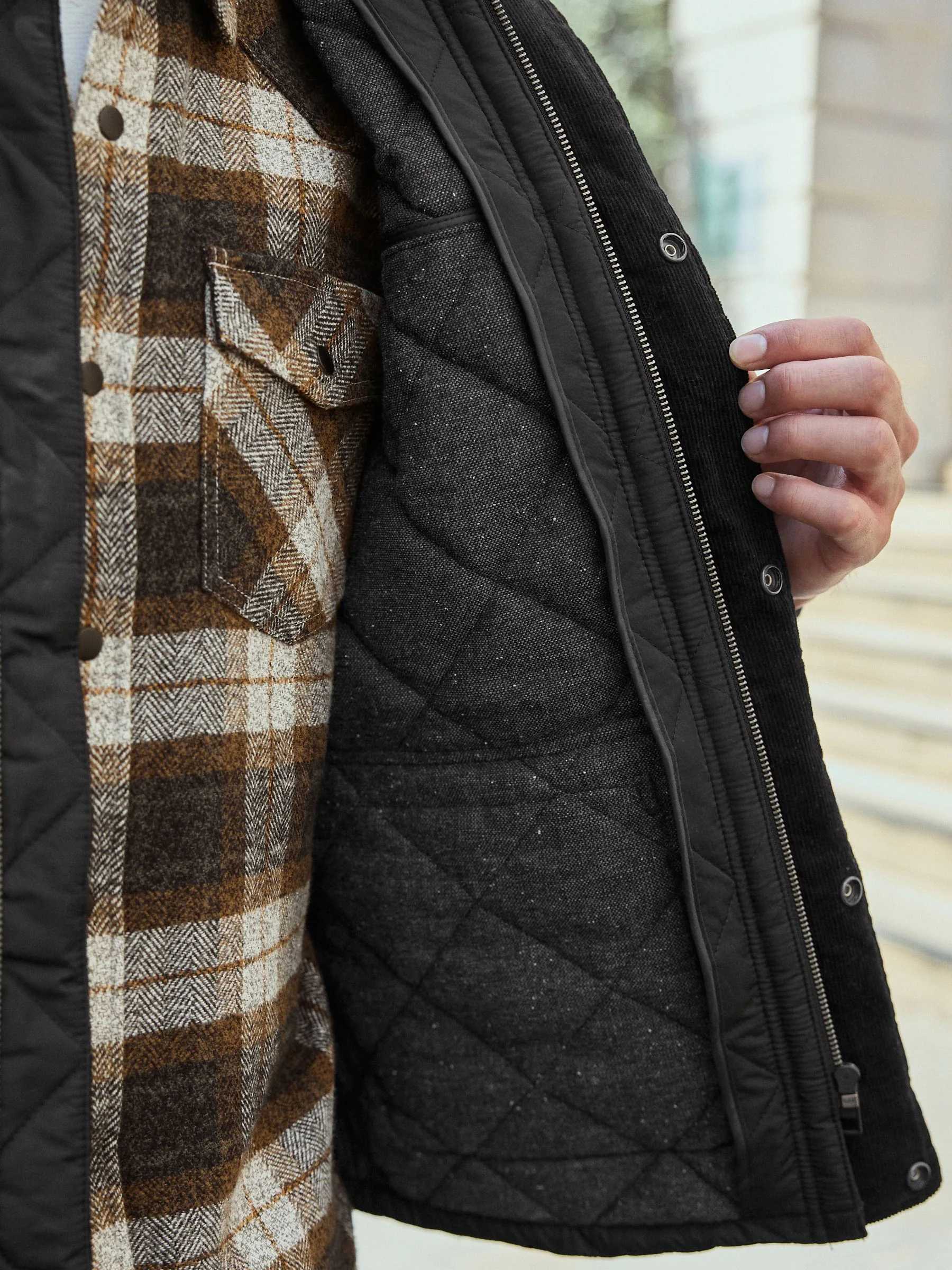 Zwart - Regenbestendige corduroy colbert met schuine doorgestikte ruit