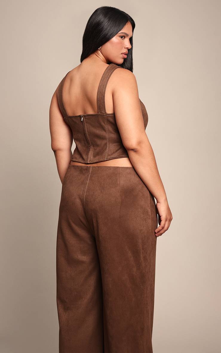 Chocolat Haut Corset Grande Taille En Synthétique Avec Coutures Contrastées