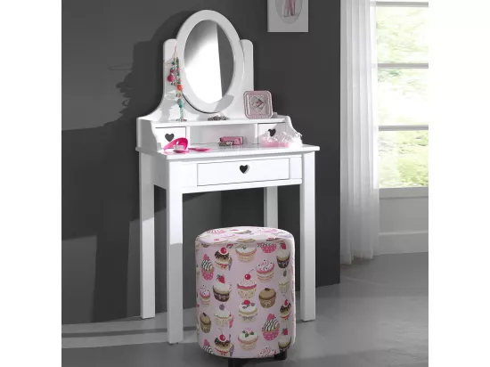 MILADY - Coiffeuse 3 Tiroirs Blanche avec Miroir Inclinable