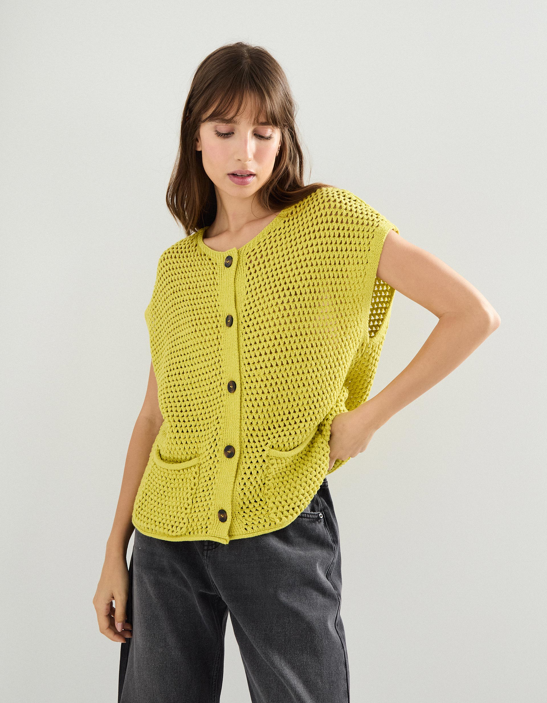 Colete de Crochet, Mulher, Verde