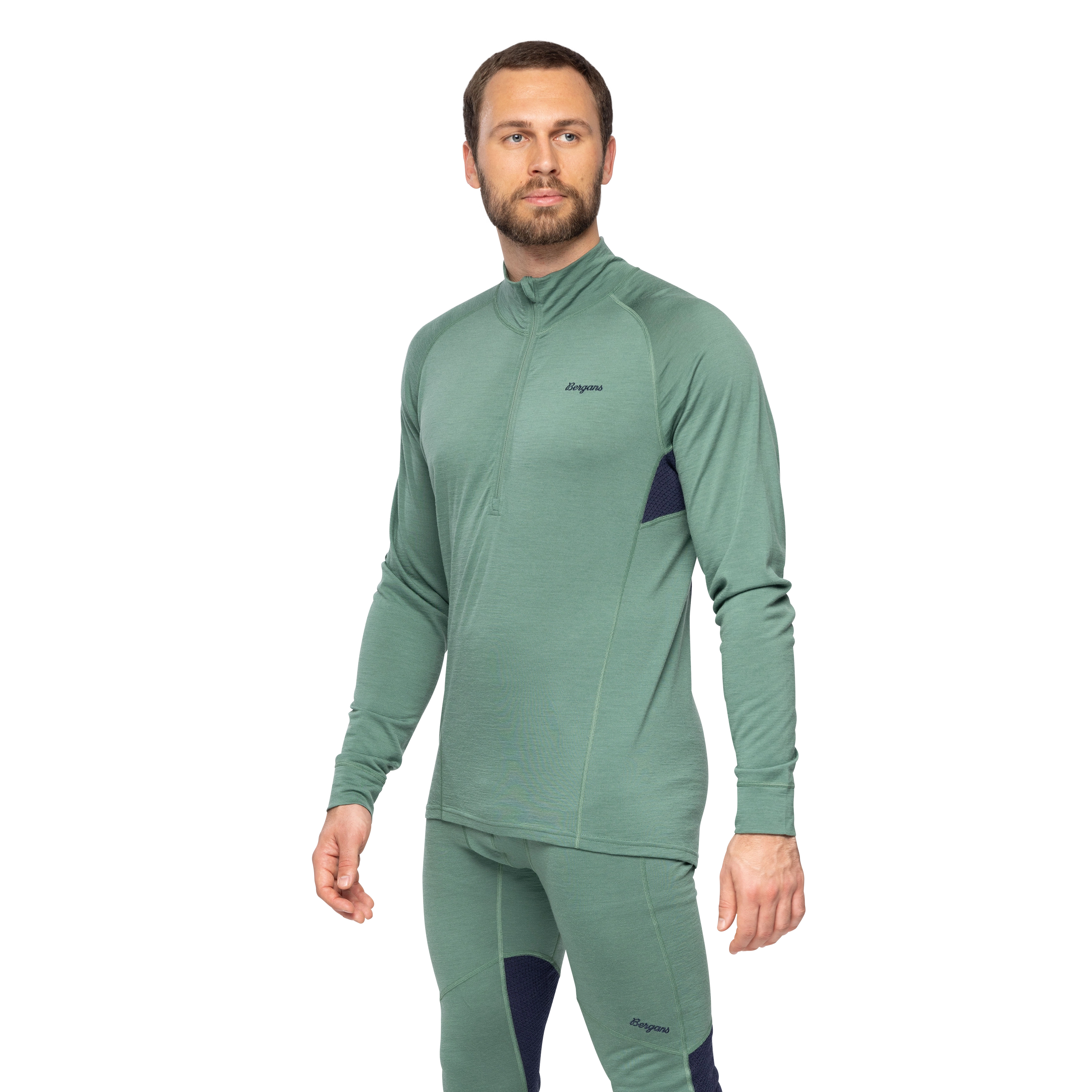 Inner:Pure Merino Half Zip Men Dark Jade Green / Navy Blue
