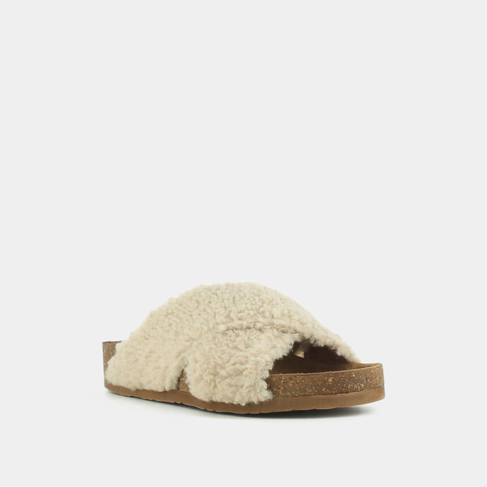 Mules à brides croisées  en fourrure beige