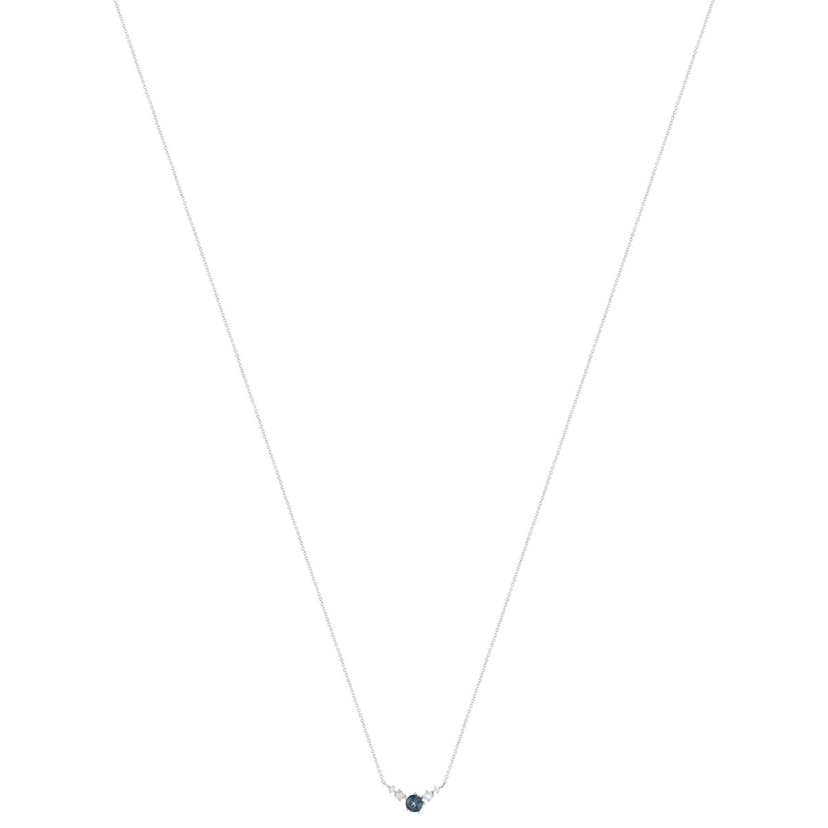 Collier or 375 blanc blanc topaze bleues 45cm avec anneau de raccourcissement 42cm