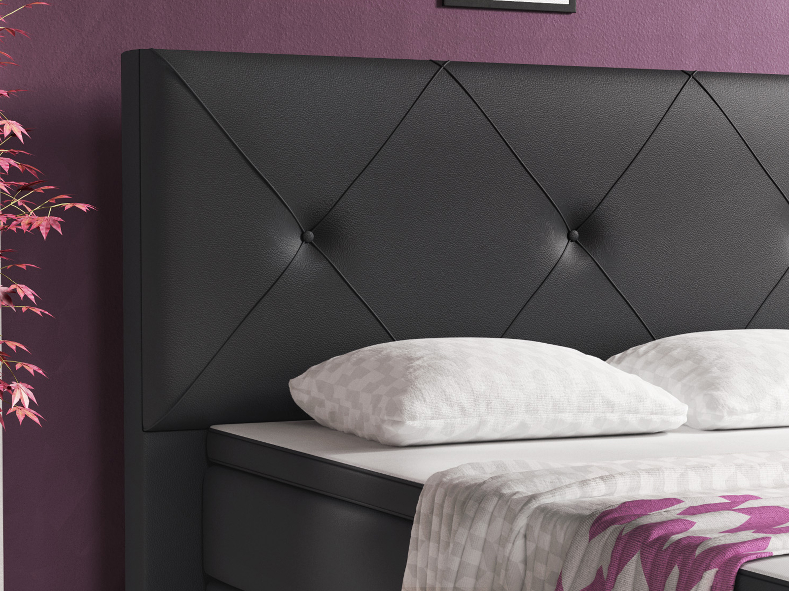 Boxspringbett - anthrazit - H3 - Kunstleder - 180x200 cm