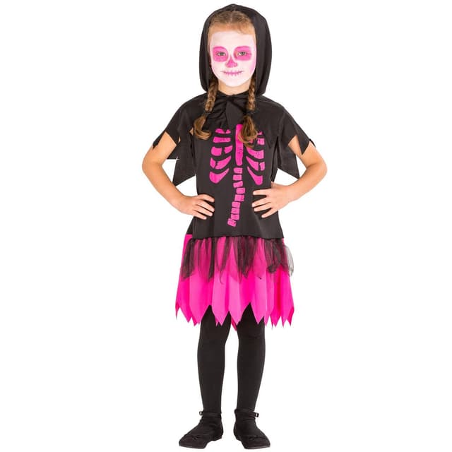Skeletkostume med skørt og hætte