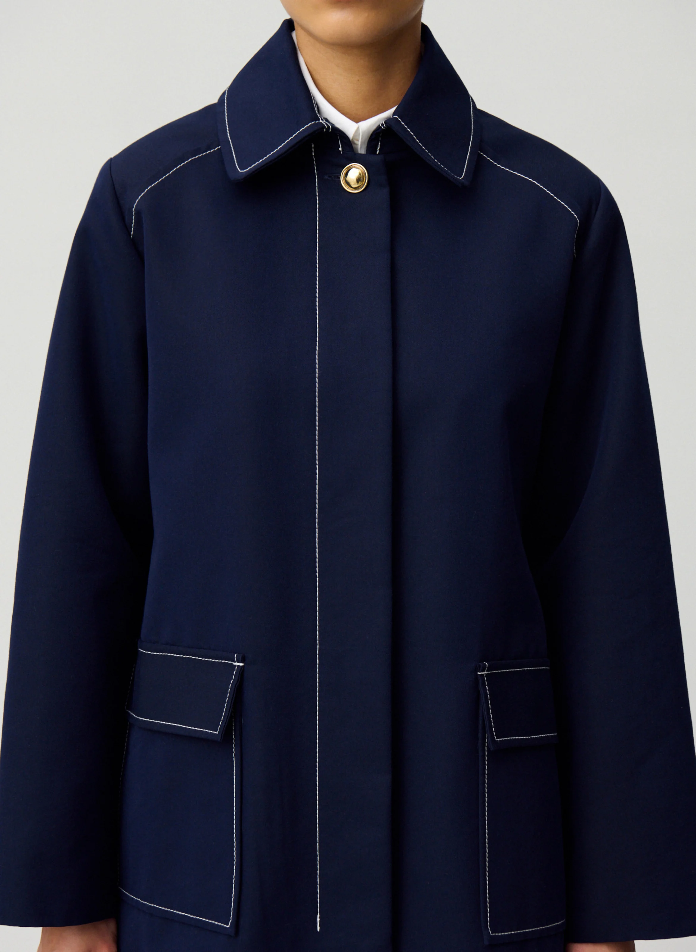 Trench mi-long ceinturé en coton mélangé | Bleu