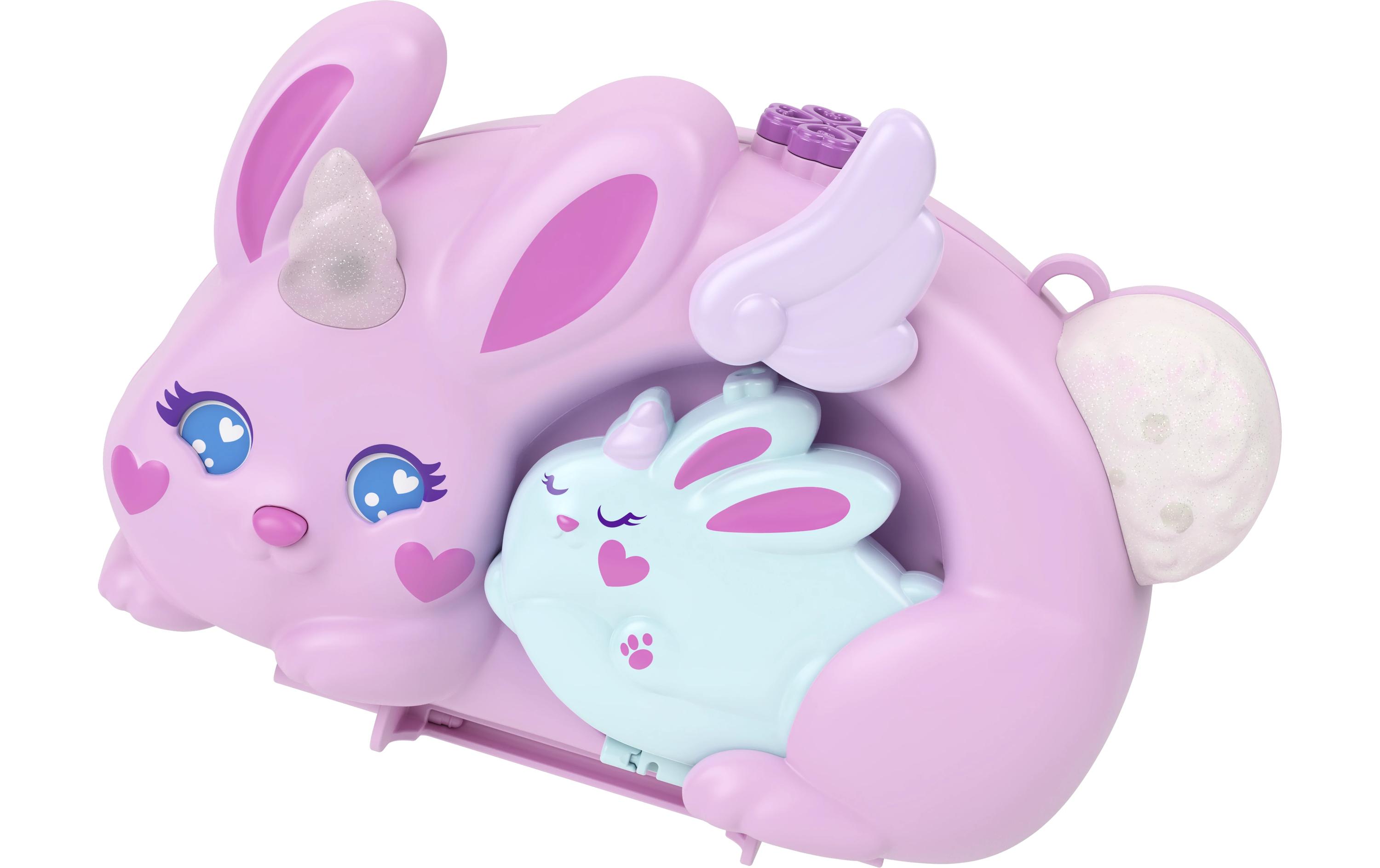 Baby und Mama Schatulle2-in-1-Bunny Fun Schatulle, tragbares Taschen-Spiel-Set mit 2 Puppen und 12 Zubehörteilen inklusive Tieren
