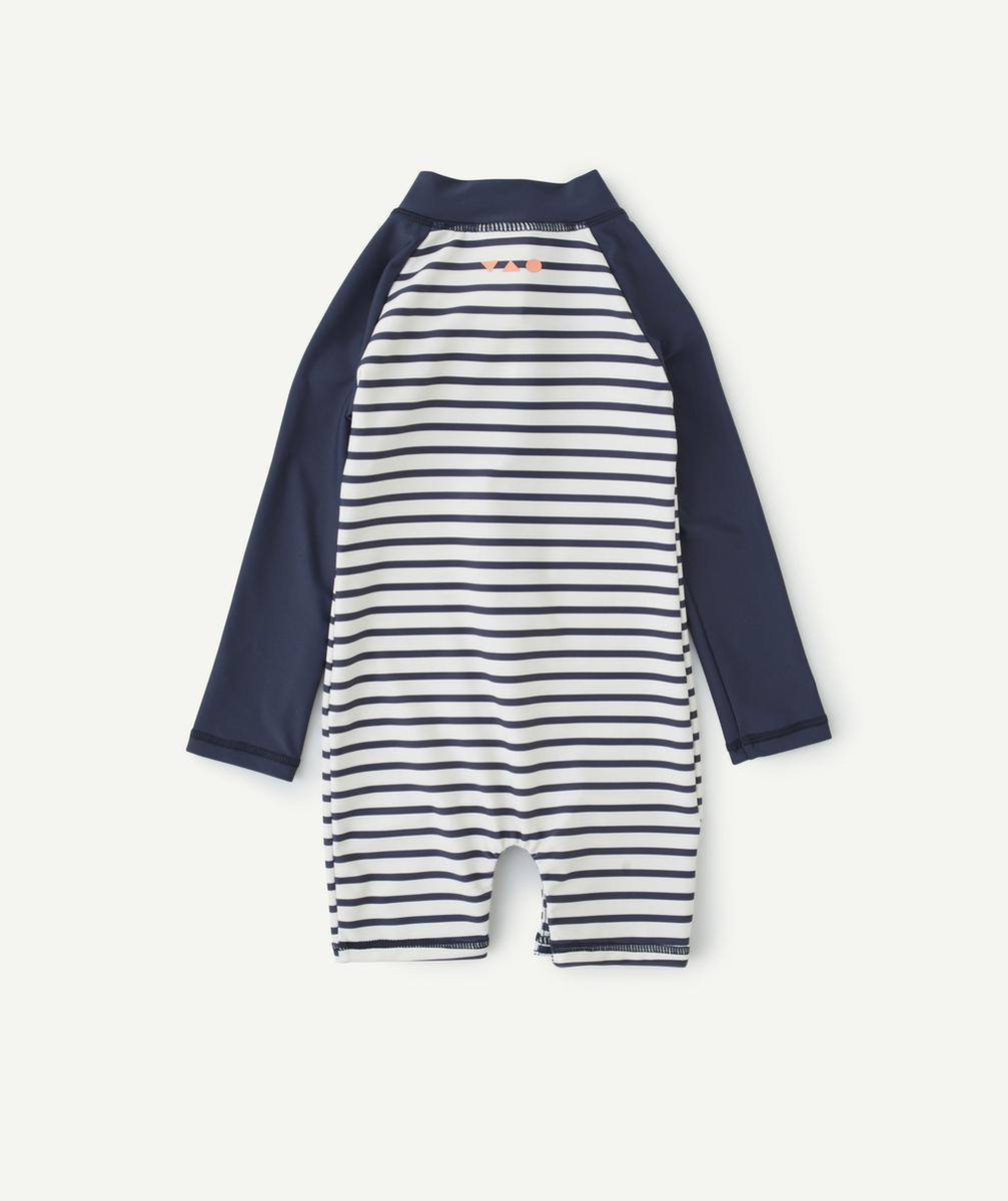COMBINAISON ANTI-UV BÉBÉ GARÇON EN FIBRES RECYCLÉES BLEU MARINE AVEC RAYURES