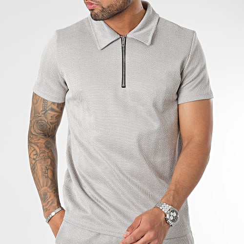 Ensemble Polo Manches Courtes Et Short Jogging Gris Chiné