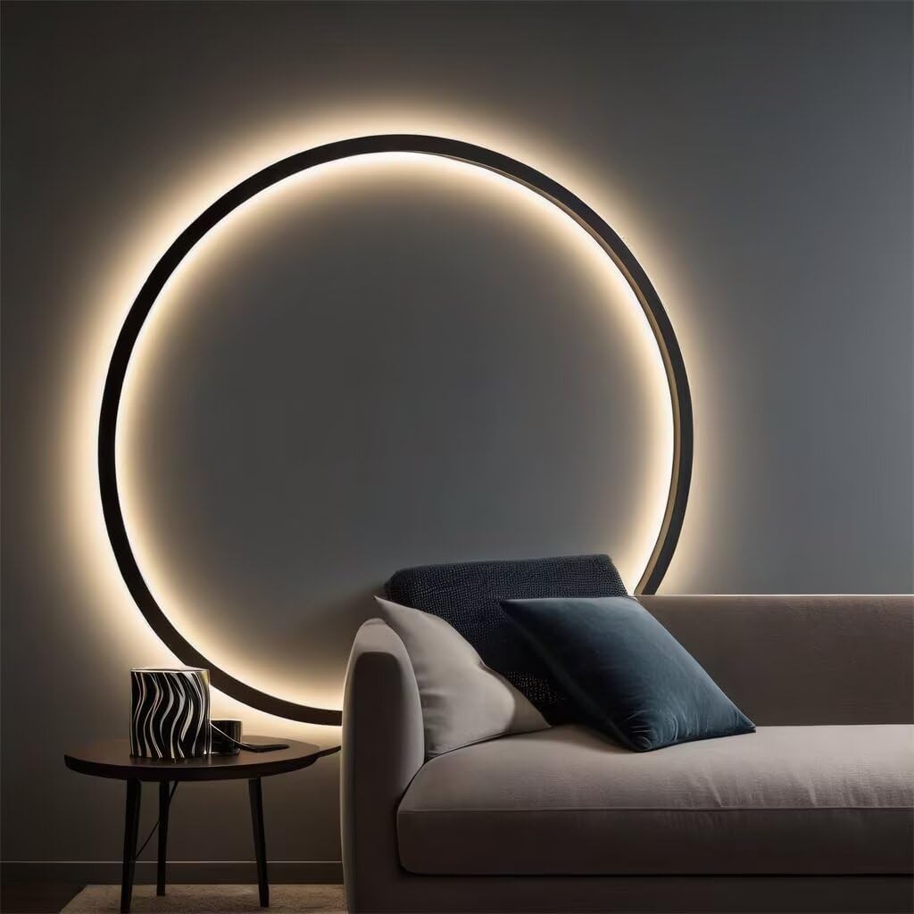 DESHOME Kreis Wandleuchte 80cm LED Ring Hintergrundbeleuchtung Innen Schwarz Indirekte Beleuchtung Moderne Minimalistische Wandlampe Rund Dimmbar mit Schalter, für Wohnzimmer, Büro, Geschäft, Cafe