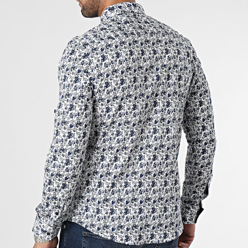 Chemise Manches Longues Bleu Marine Blanc