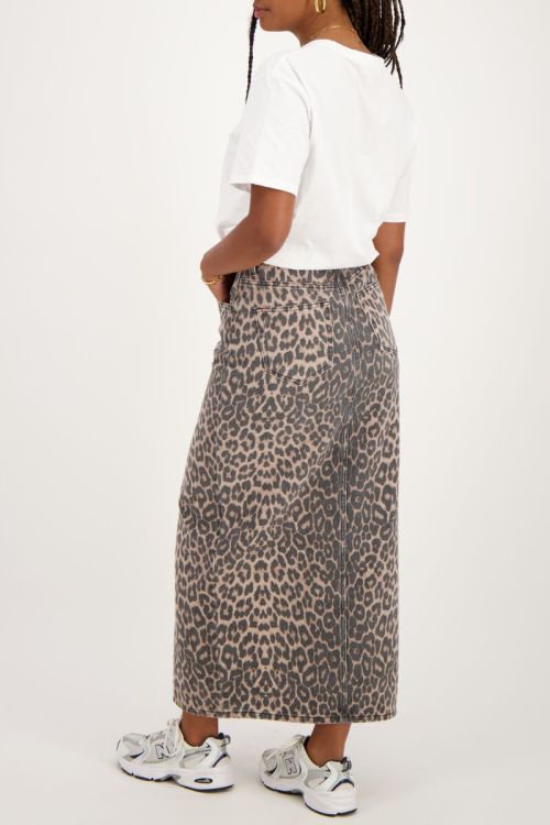 Denim midi rok met panterprint