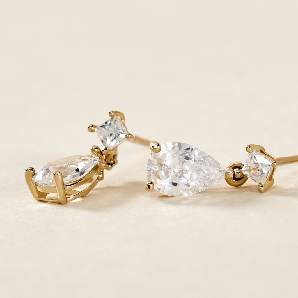 Boucles D'oreilles Pendantes Faas Or Jaune Oxyde De Zirconium