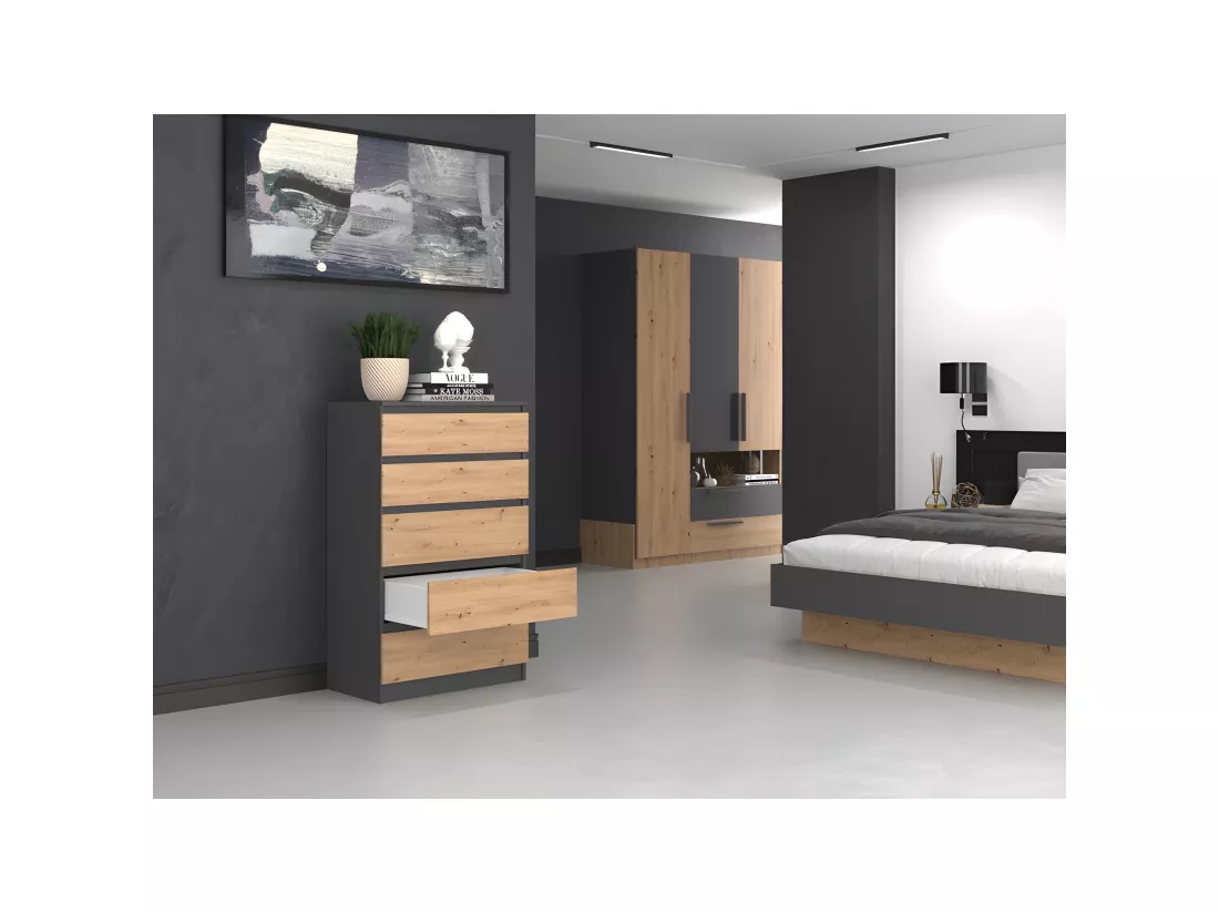 MILAN - Commode moderne 5 tiroirs - 70x40x109.5 cm - Meuble de rangement - Style Scandinave