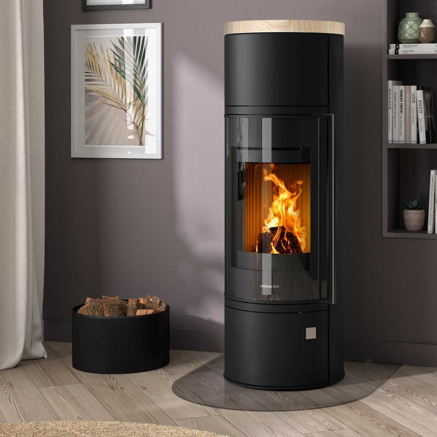Oranier 5897 42 Arena W+ 2.0 Kaminofen Stahl Schwarz mit Abdeckplatte Sandstein/A