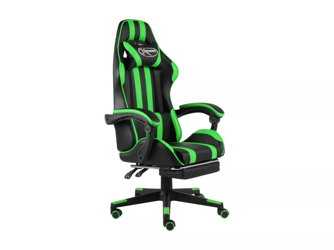 Fauteuil de jeux vidéo avec repose-pied Noir et vert Similicuir