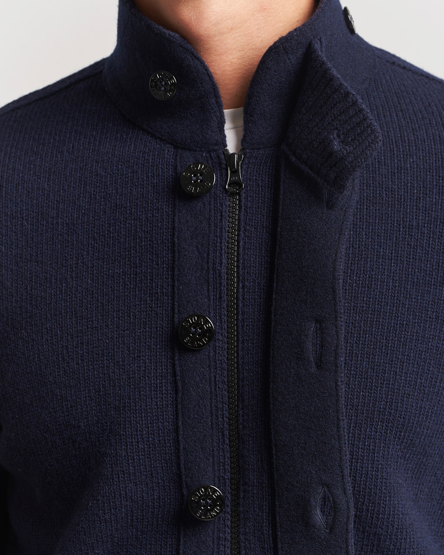 Stone Island Knitted Lambswool Zip Cardigan Navy