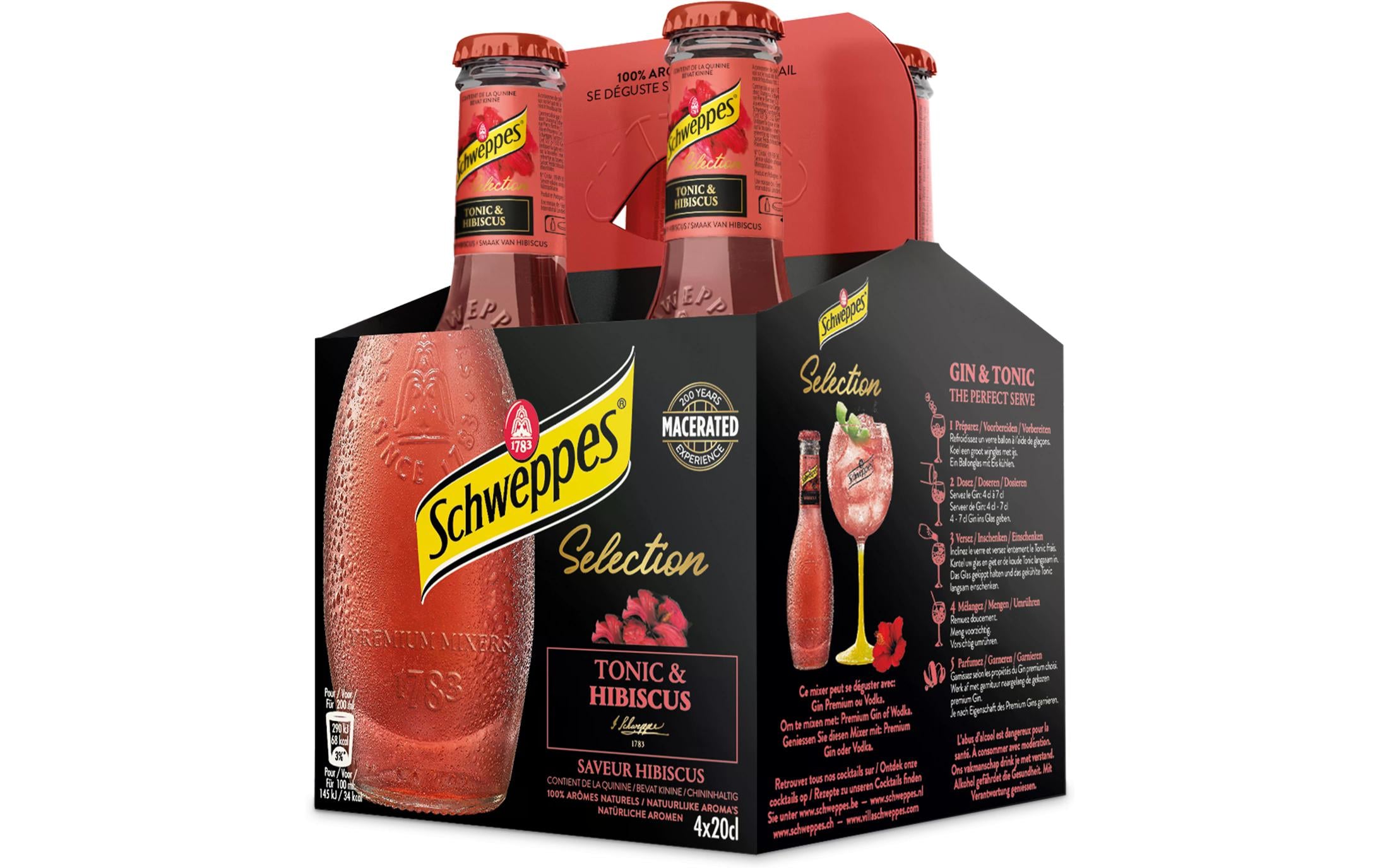 Premium Mixer Tonic & Hibiscus 4 x 0.2 lPrickelndes Erfrischungsgetränk mit Hibiscusaroma